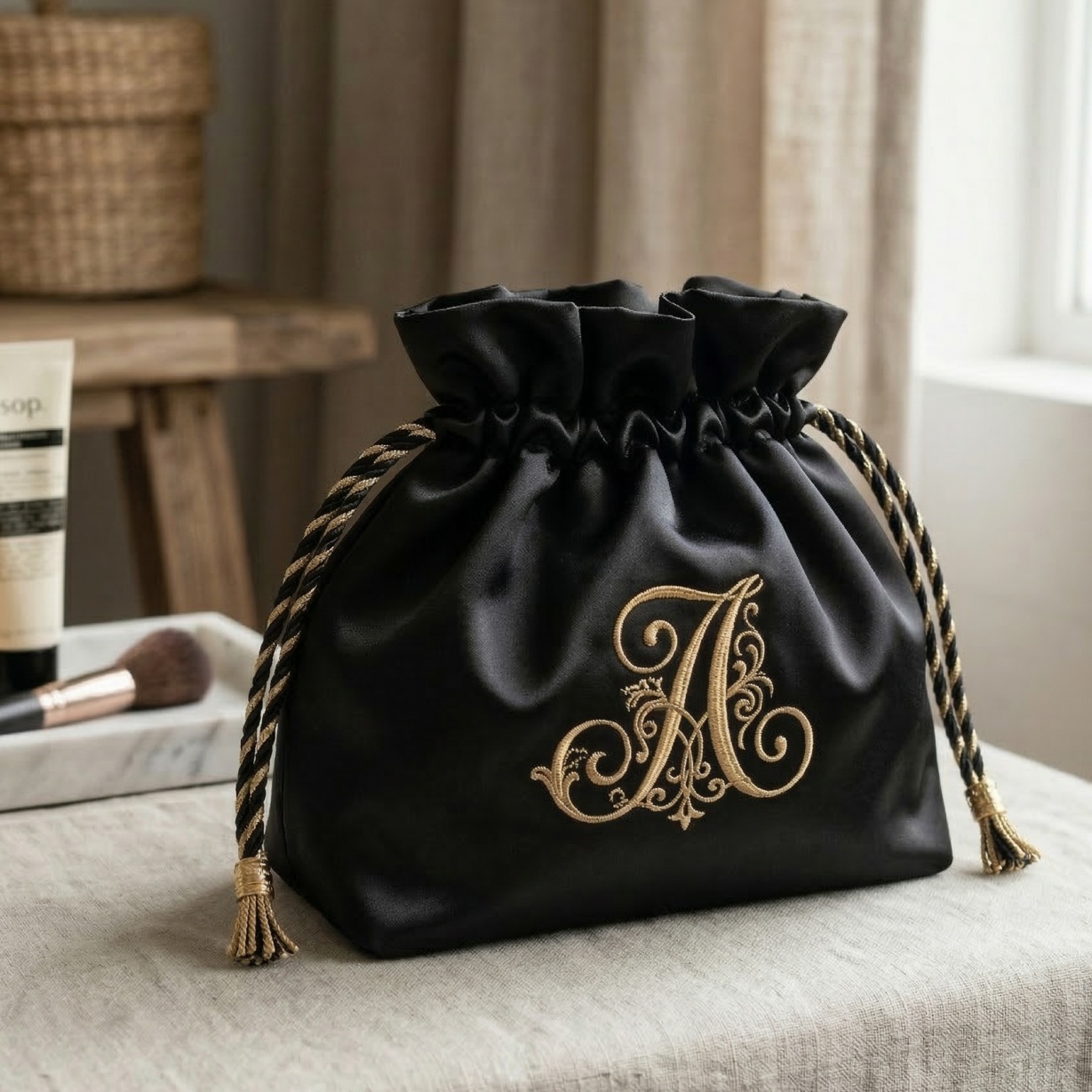 Silk cosmetic bag black